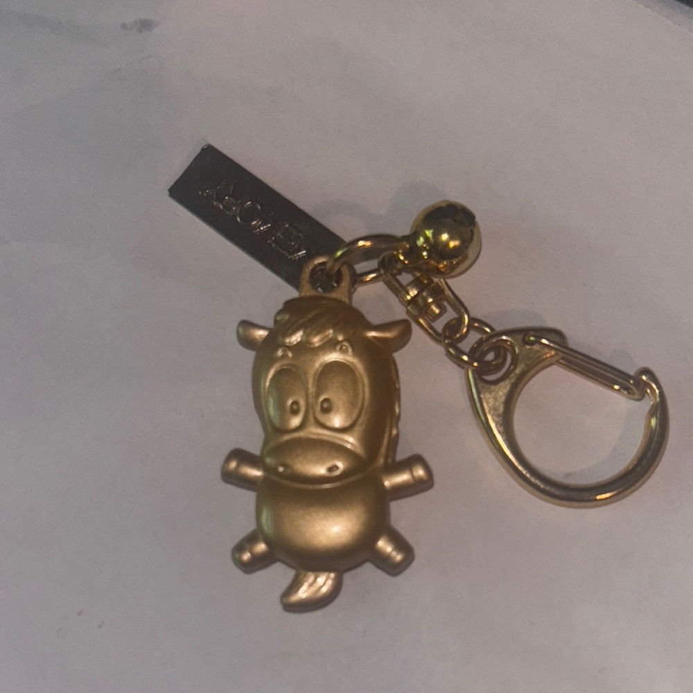 Gold Cow Keychain Bag charm with Bell